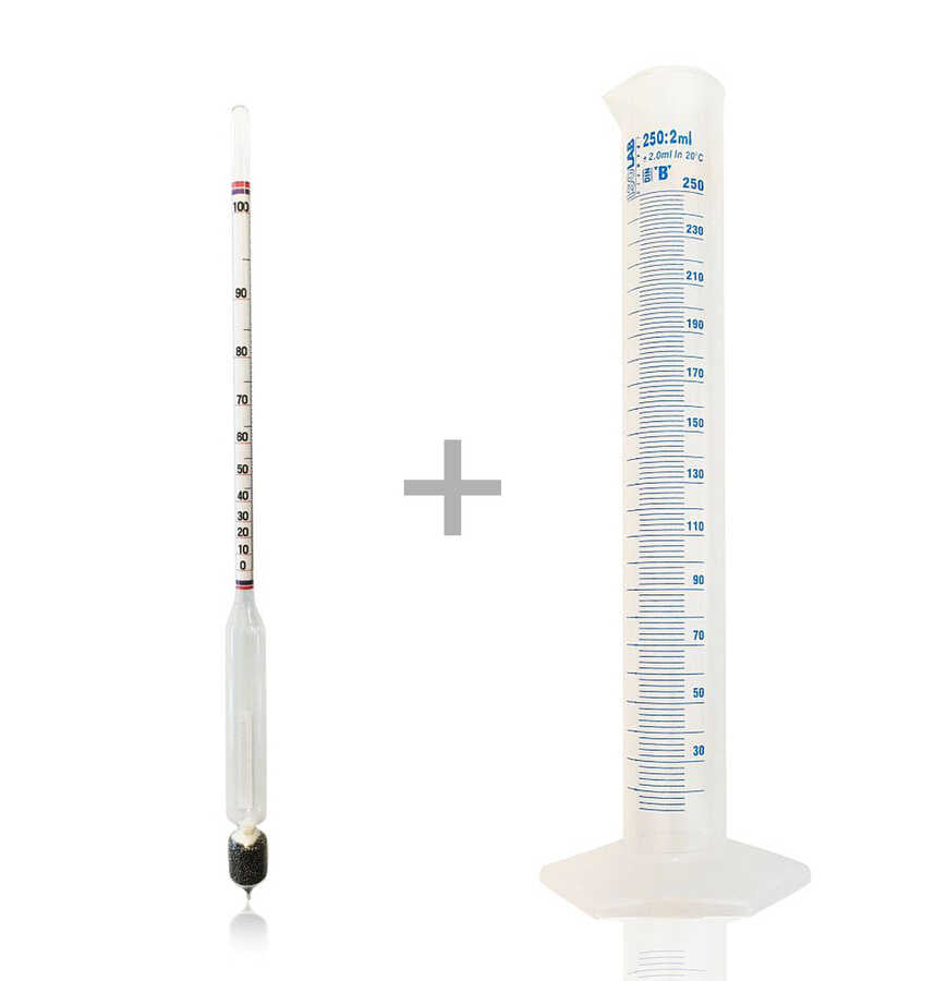 AEK-Tech 0-100 Alkolmetre Hidrometre 1 adet ISOLAB 250ml Plastik Mezür